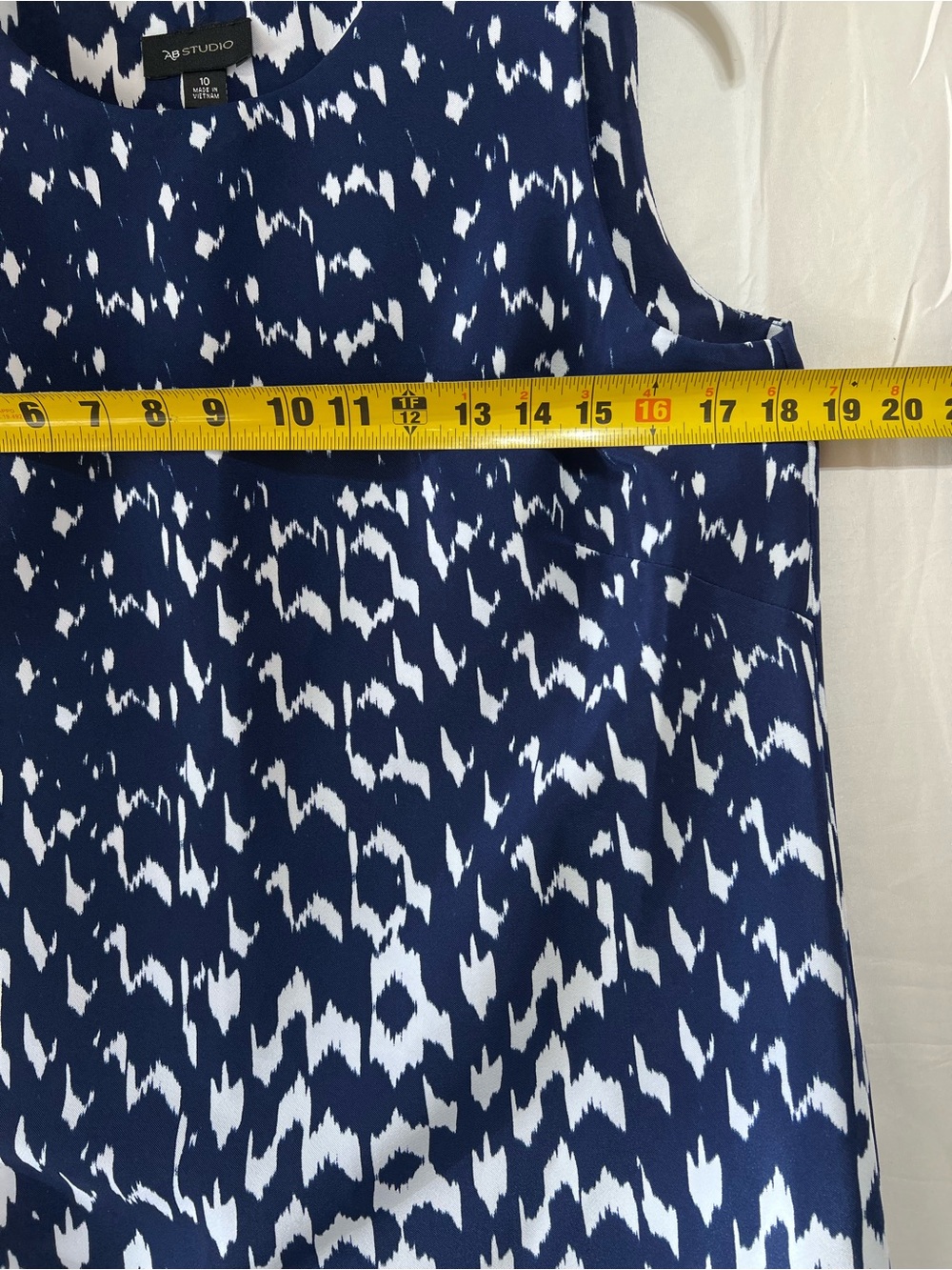 Navy and White Patterned Women’s Dress with Border Trim - Picture 10 of 10